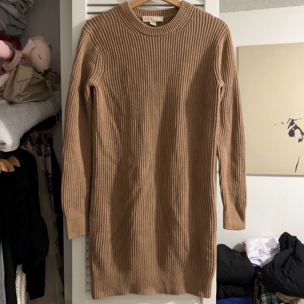 Michael Michael Kors Ribbed Knit Sweater Dress | Camel | S